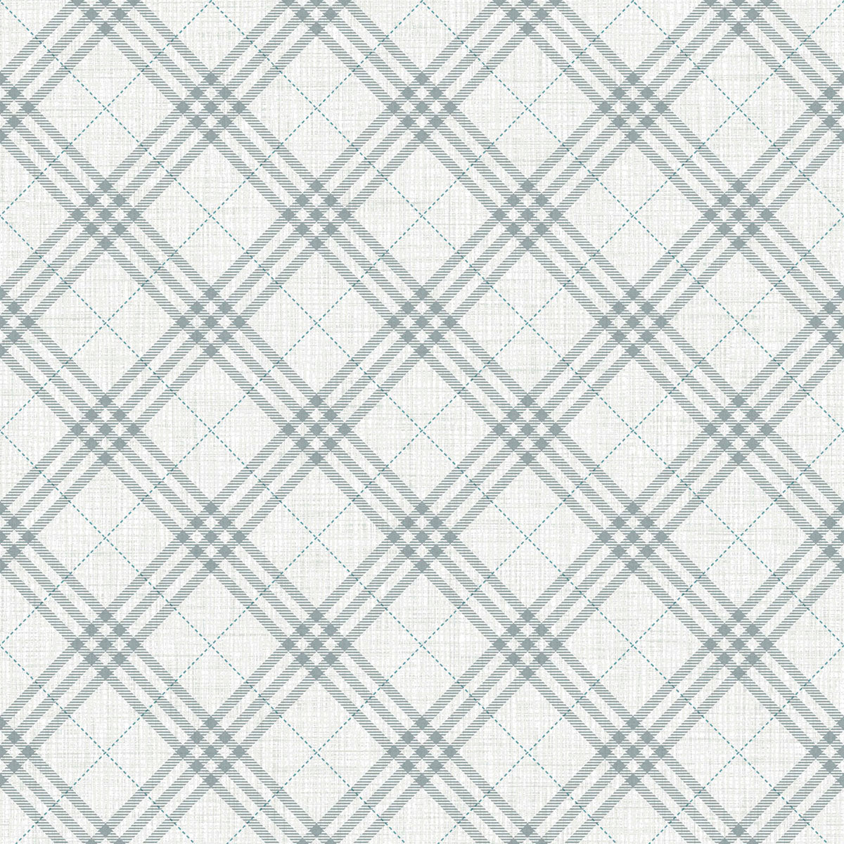 Seabrook Designs Diagonal Plaid Gray And Ocean Blue Wallpaper FA42508