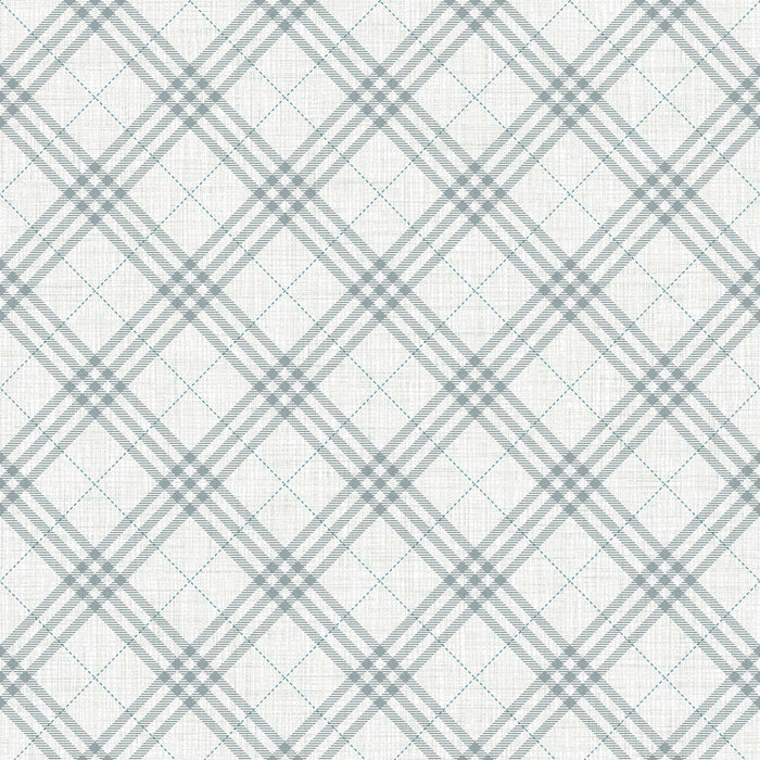 Seabrook Designs Diagonal Plaid Gray And Ocean Blue Wallpaper Sample FA42508