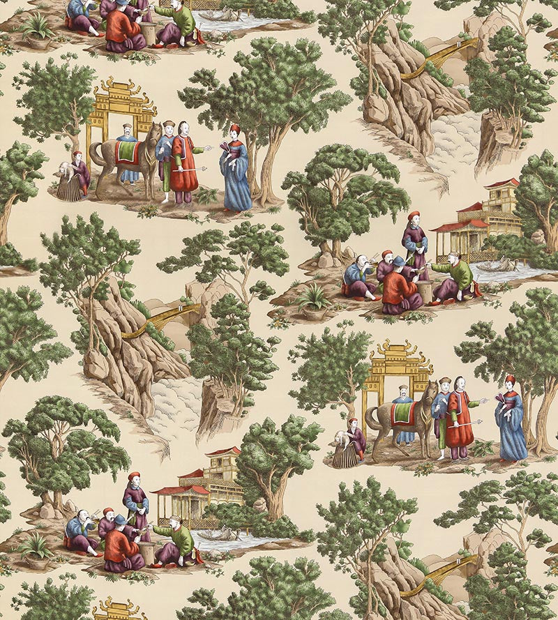 Old World Weavers Mandarin Toile Document Fabric Sample FB 0002MA29