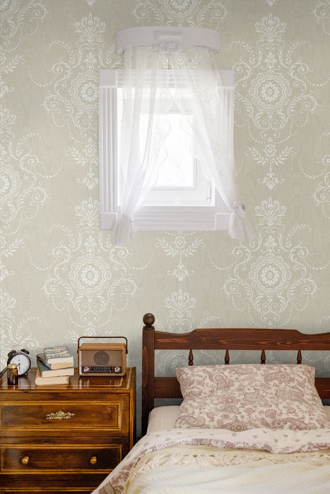 Seabrook Designs Colette Cameo Fog Wallpaper Sample FC60300