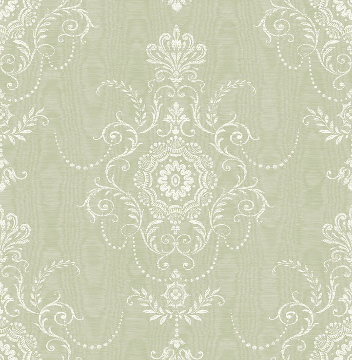 Seabrook Designs Colette Cameo Washed Green Wallpaper Sample FC60304