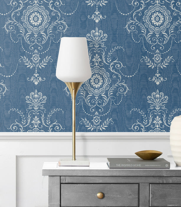 Seabrook Designs Colette Cameo French Blue Wallpaper Sample FC60312