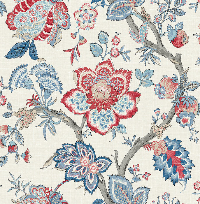 Seabrook Designs Bernadette Jacobean French Blue & Antique Ruby Wallpaper FC60401