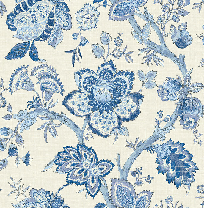 Seabrook Designs Bernadette Jacobean French Blue Wallpaper Sample FC60402