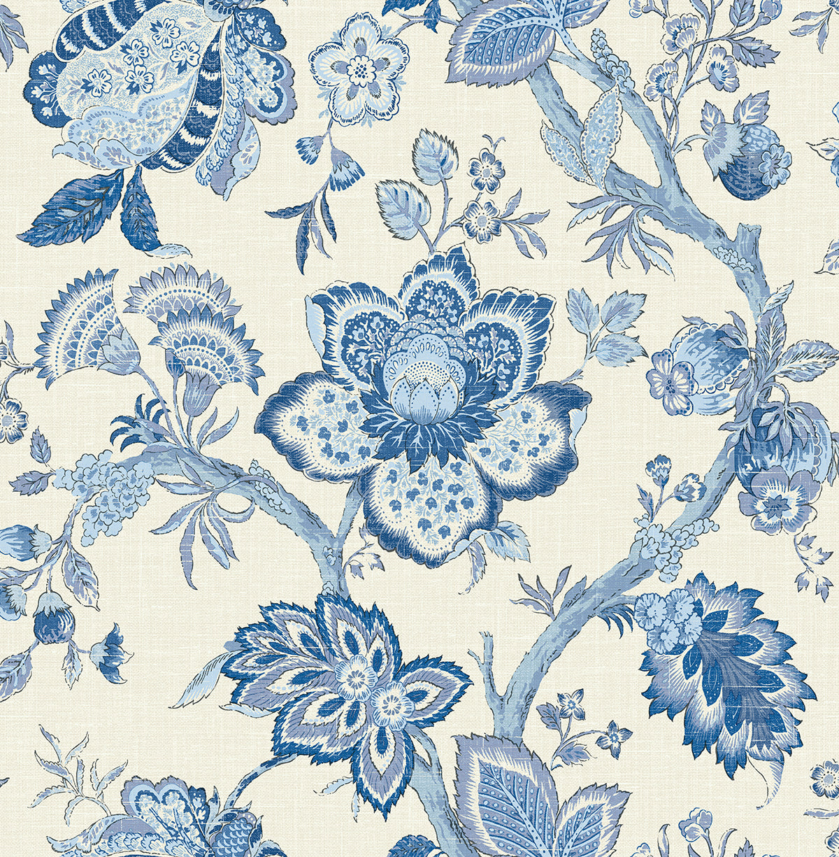 Seabrook Designs Bernadette Jacobean French Blue Wallpaper FC60402