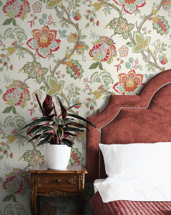 Seabrook Designs Bernadette Jacobean Pomme & Antique Ruby Wallpaper Sample FC60404