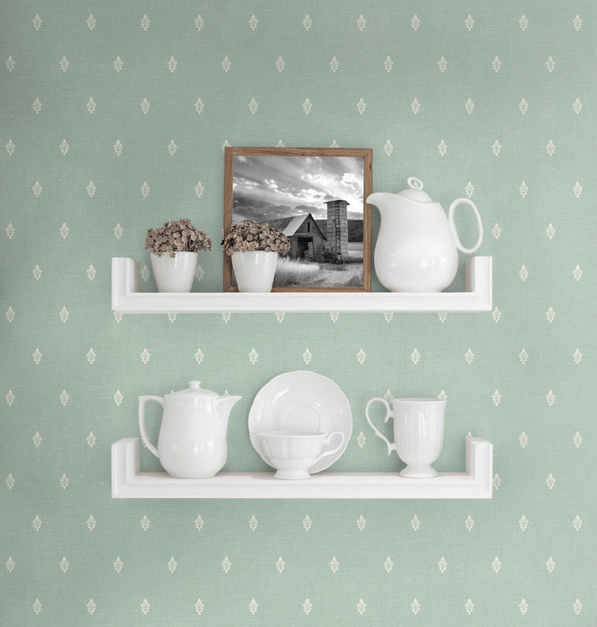 Seabrook Designs Petite Feuille Sprig Minty Meadow Wallpaper Sample FC60612