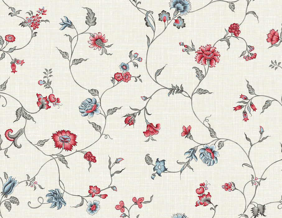 Seabrook Designs Florale Trail Antique Ruby & French Blue Wallpaper Sample FC61001