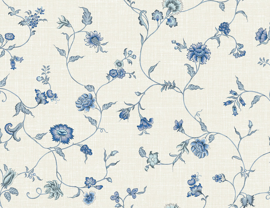 Seabrook Designs Florale Trail French Blue Wallpaper FC61002