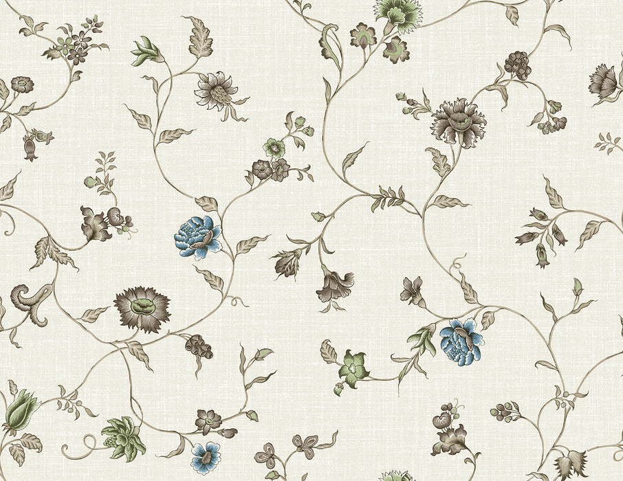 Seabrook Designs Florale Trail Greige & Blue Bell  Wallpaper FC61006