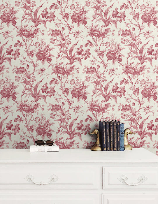 Seabrook Designs En Rose Cranberry Wallpaper Sample FC61201