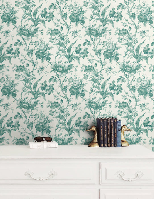 Seabrook Designs En Rose Minty Meadow Wallpaper Sample FC61214