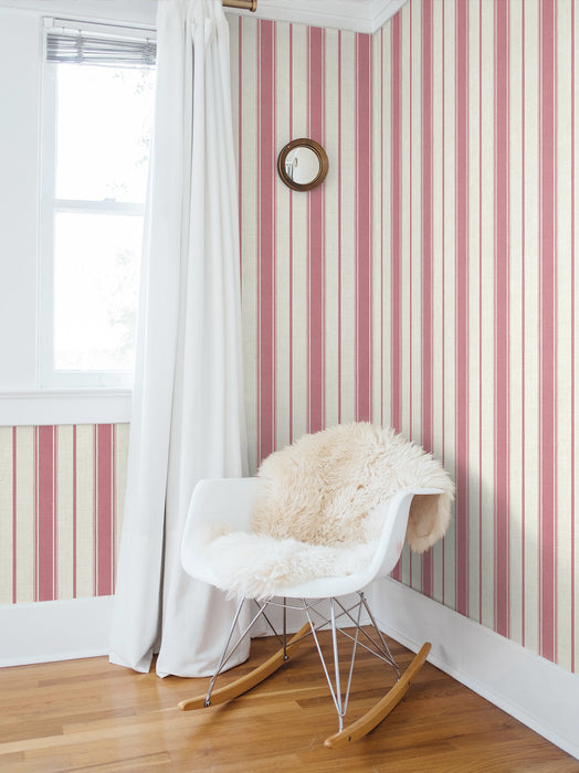 Seabrook Designs Eliott Linen Stripe Cranberry Wallpaper Sample FC61501