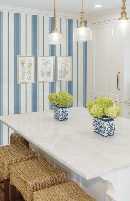 Seabrook Designs Eliott Linen Stripe Blue Bell Wallpaper Sample FC61502