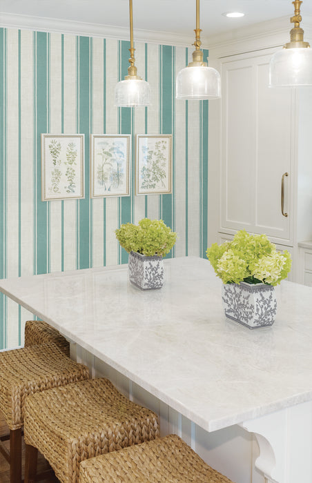 Seabrook Designs Eliott Linen Stripe Minty Meadow Wallpaper Sample FC61514