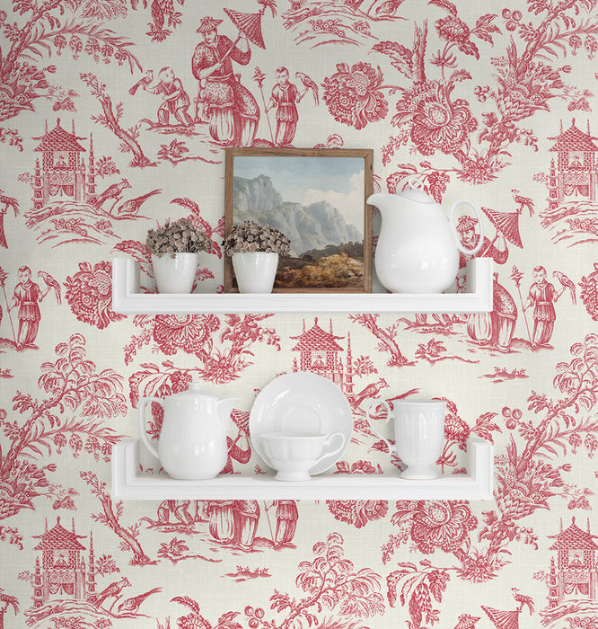 Seabrook Designs Colette Chinoiserie Antique Ruby Wallpaper Sample FC61801