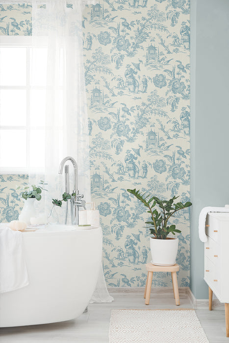 Seabrook Designs Colette Chinoiserie Bleu Bisque Wallpaper Sample FC61802