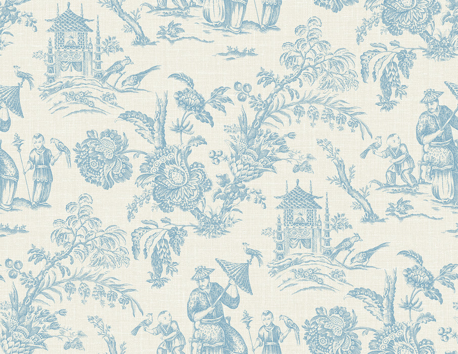 Seabrook Designs Colette Chinoiserie Bleu Bisque Wallpaper Sample FC61802