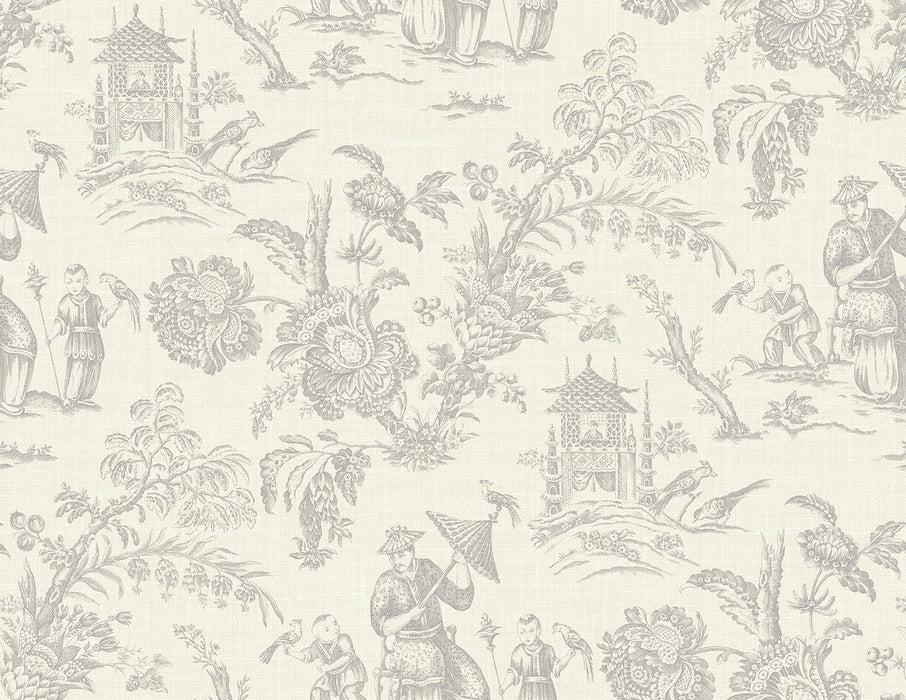 Seabrook Designs Colette Chinoiserie French Grey Wallpaper Sample FC61808