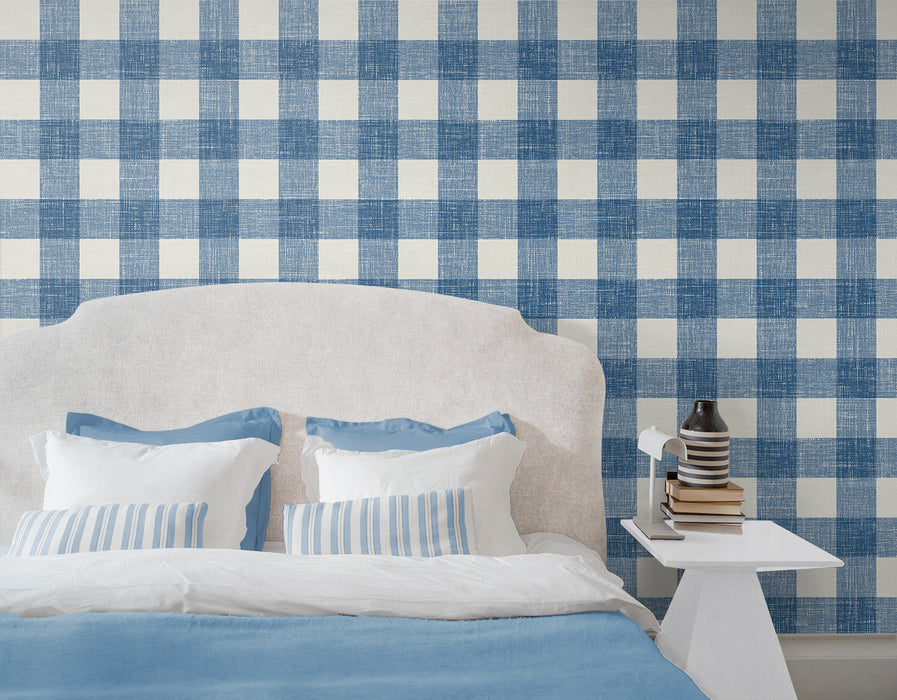 Seabrook Designs Bebe Gingham Denim Wash Wallpaper Sample FC62302