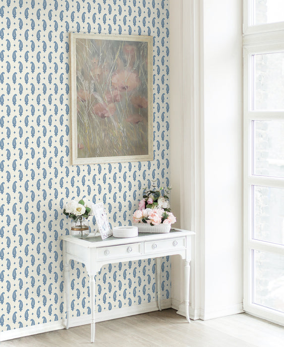 Seabrook Designs Maia Paisley French Blue Wallpaper Sample FC62412