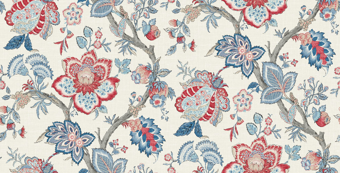 Seabrook Designs Bernadette Linen Fabric French Blue & Antique Ruby Fabric FC62601F