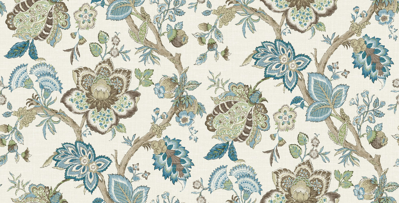 Seabrook Designs Bernadette Linen Fabric Hickory Smoke & Blue Bell Fabric FC62606F