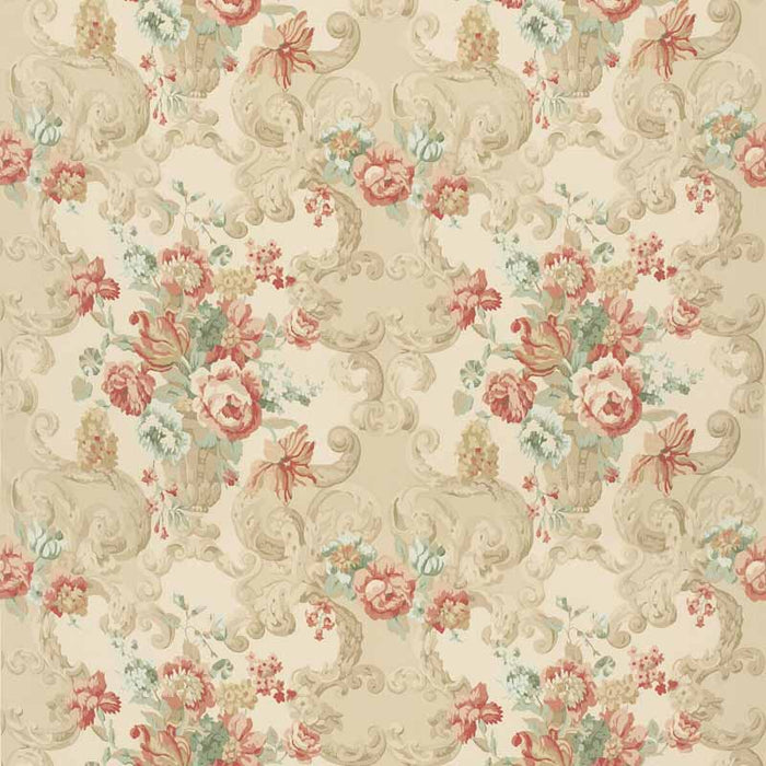 Mulberry Home Floral Rococo Lovat/Red Fabric Sample FD2011.R114.0