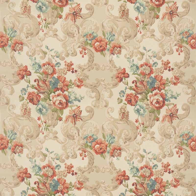 Mulberry Home Floral Rococo Red/Green Fabric Sample FD2011.V117.0