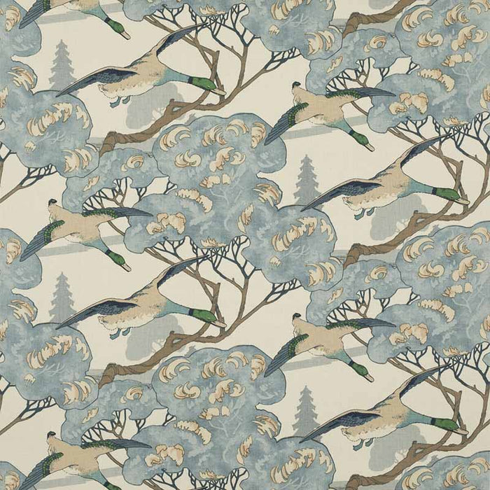 Mulberry Home Flying Ducks Blue Fabric Sample FD205.H101.0