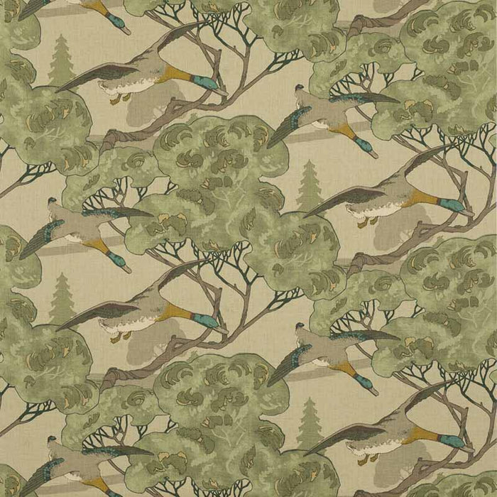 Mulberry Home Flying Ducks Emerald Fabric Sample FD205.S16.0