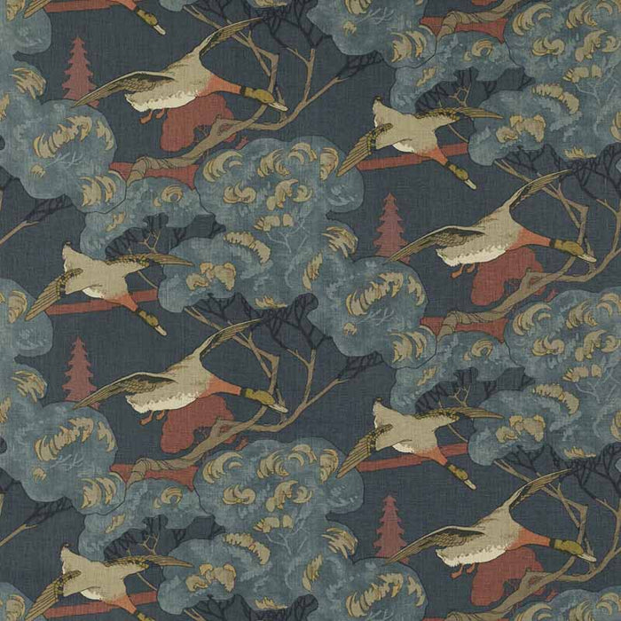 Mulberry Home Flying Ducks Red/Blue Fabric Sample FD205.V110.0