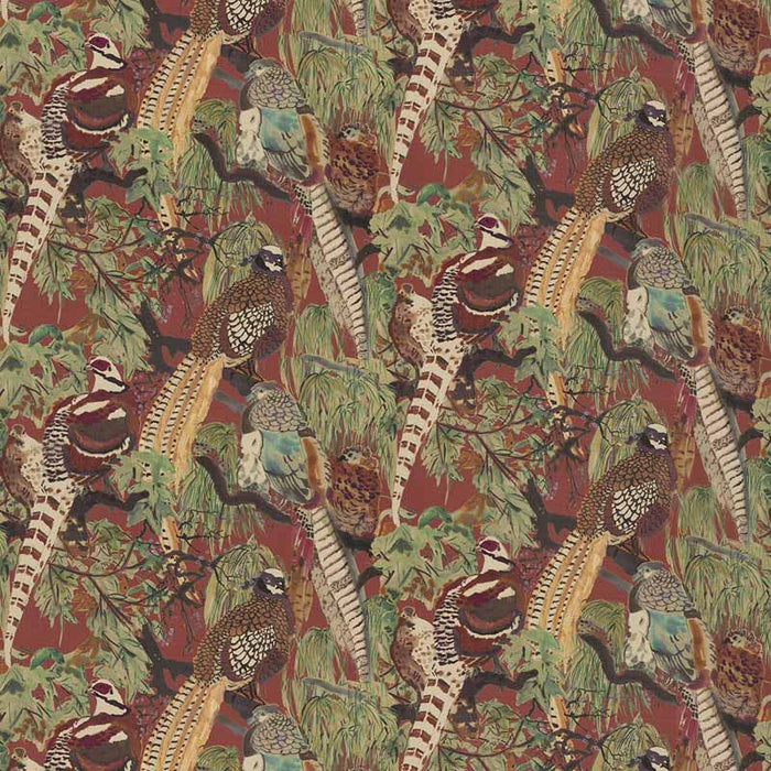 Mulberry Home Game Birds Linen Red/Plum Fabric Sample FD269.V54.0