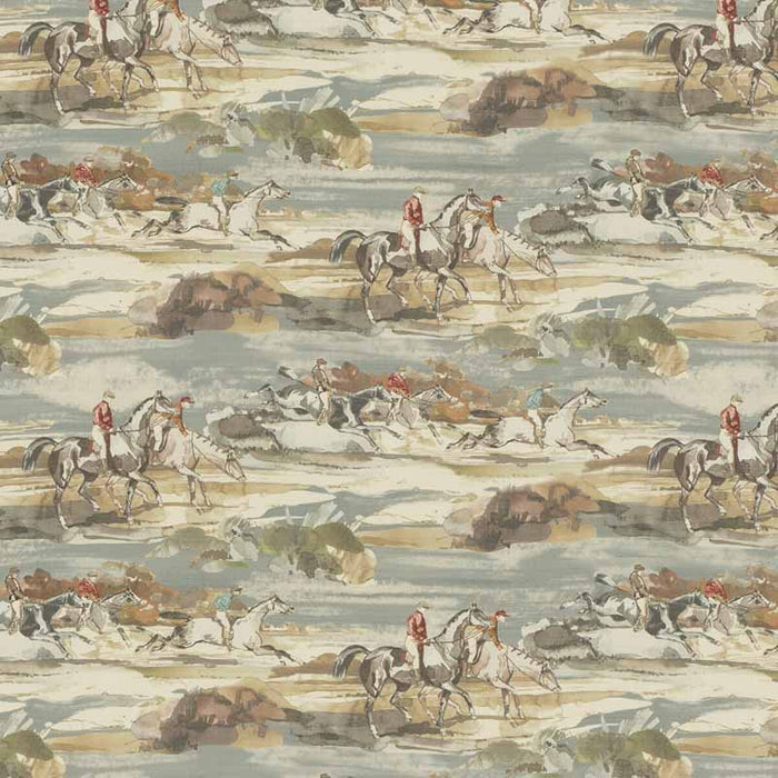 Mulberry Home Morning Gallop Linen Blue/Sand Fabric Sample FD294.H57.0