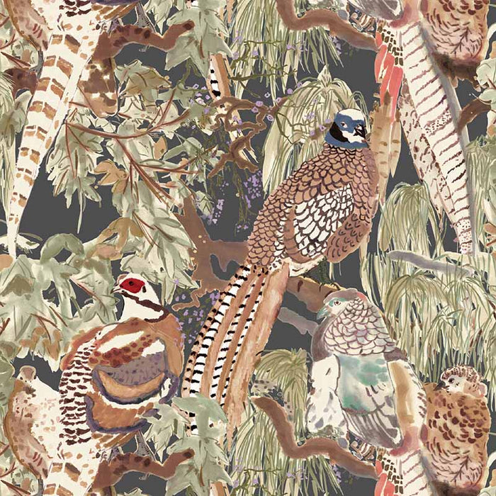 Mulberry Home Game Birds Charcoal Wallpaper Sample FG101.A101.0