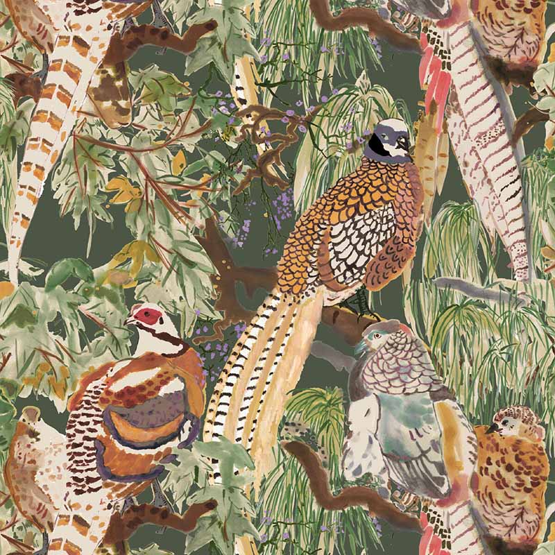 Mulberry Home Game Birds Forest Wallpaper Sample FG101.R102.0