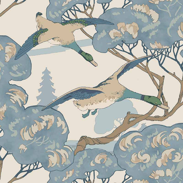 Mulberry Home Grand Flying Ducks Blue Wallpaper Sample FG102.H101.0