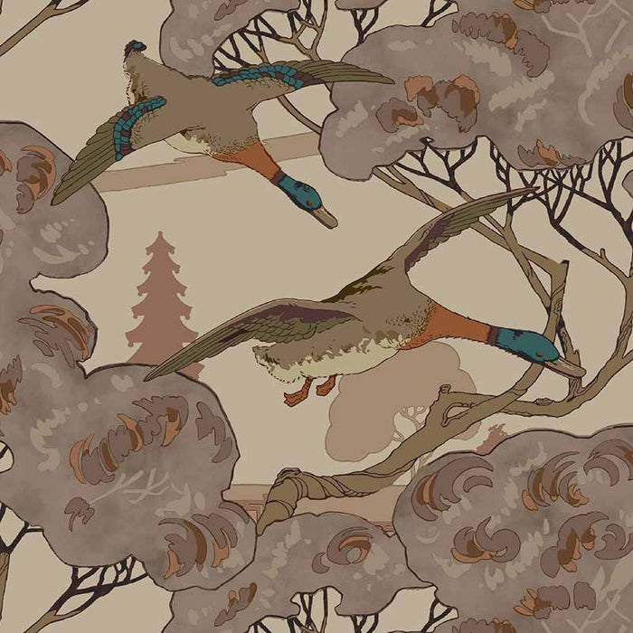 Mulberry Home Grand Flying Ducks Plum Wallpaper Sample FG102.H113.0