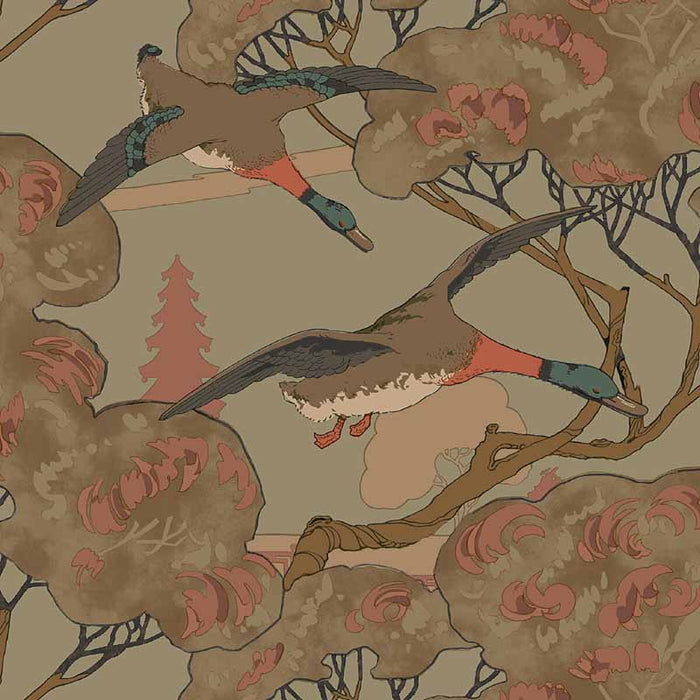 Mulberry Home Grand Flying Ducks Sage Wallpaper Sample FG102.S108.0