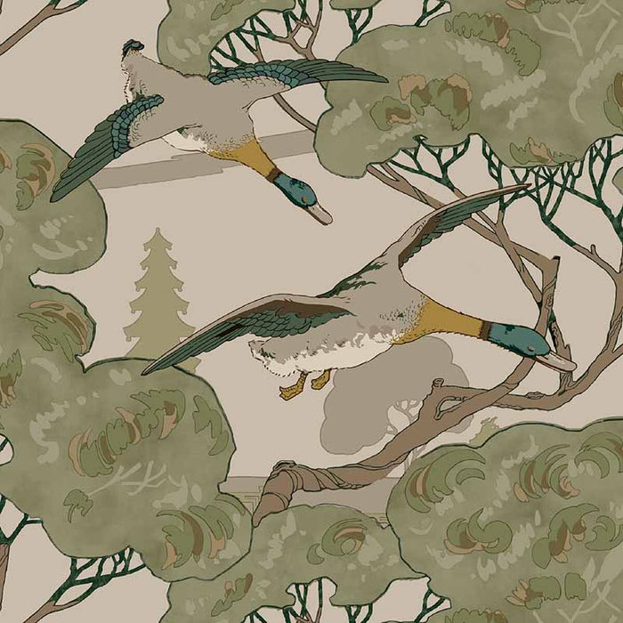 Mulberry Home Grand Flying Ducks Emerald Wallpaper Sample FG102.S16.0