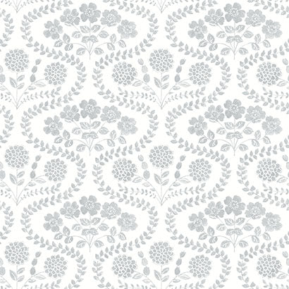 York Folksy Floral Grey & White Wallpaper FH4024