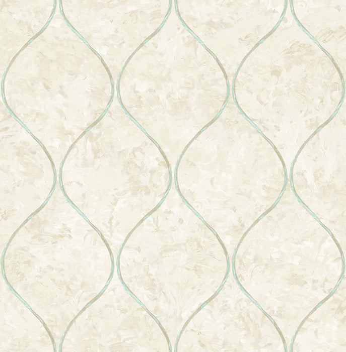 Seabrook Designs Ogee Metallic Teal And Greige Wallpaper FI70501