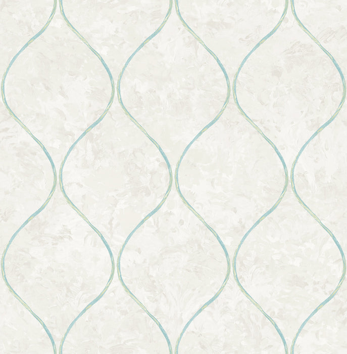 Seabrook Designs Ogee Grey, Aqua, And Metallic Gold Wallpaper FI70502