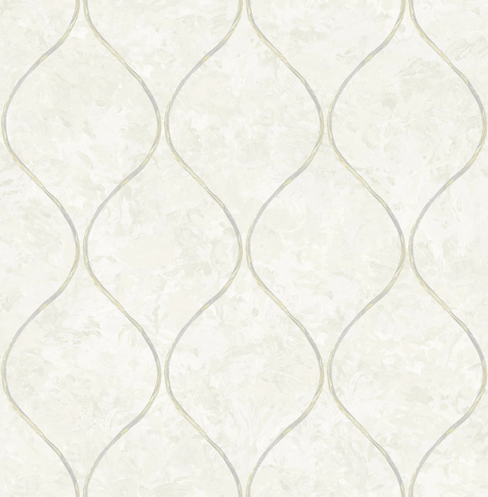 Seabrook Designs Ogee Off-white And Metallic Gold Wallpaper FI70505