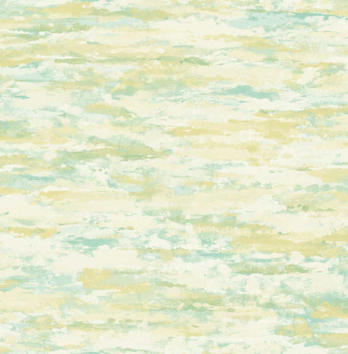 Seabrook Designs Brushstrokes Metallic Gold, White, And Aqua Wallpaper FI70603