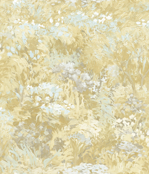 Seabrook Designs Floral  Metallic Powder Blue, Gold, And Cream Wallpaper FI70705