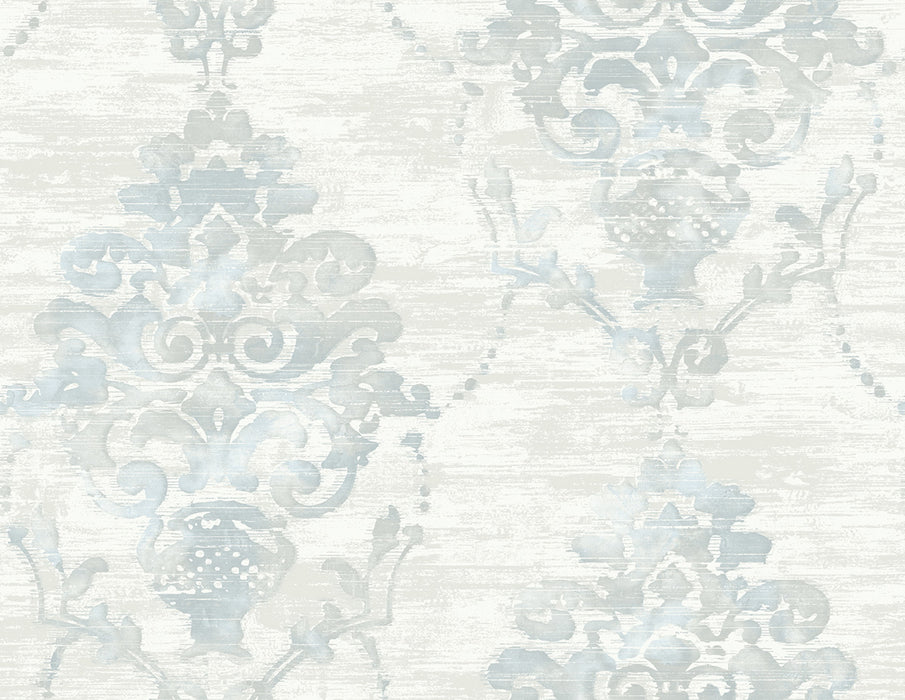 Seabrook Designs Damask Metallic Pearl And Powder Blue Wallpaper FI71008