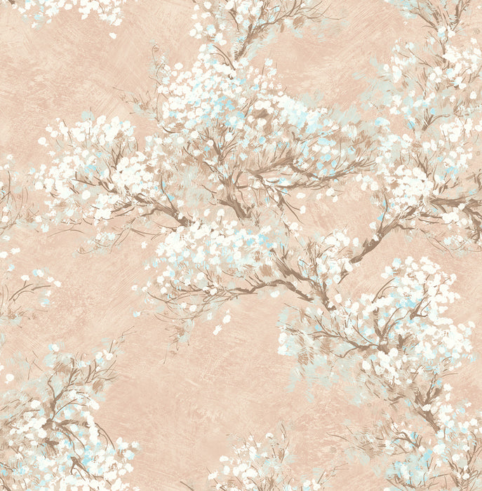 Seabrook Designs Cherry Blossoms Blush, White, And Brown Wallpaper FI71101