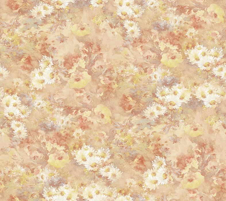 Seabrook Designs Daisy Metallic, Rust, And Cream Wallpaper Sample FI71301