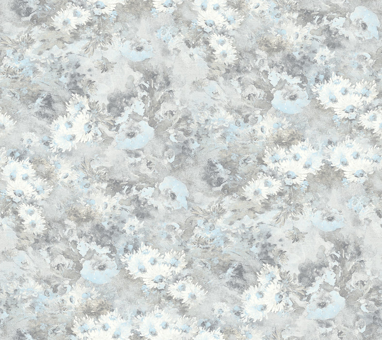 Seabrook Designs Daisy Metallic Silver And Sky Blue Wallpaper Sample FI71308